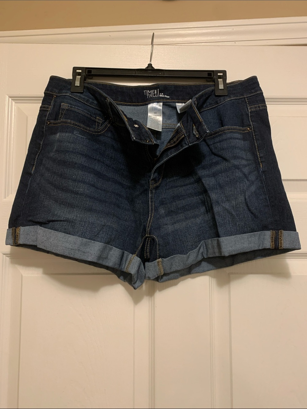 Time and Tru Dark Blue Rolled Cuff Denim Shorts